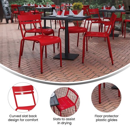 Flash Furniture Red All-Weather Armless Steel Dining Chair, 4PK 4-XU-CH-10318-RED-GG